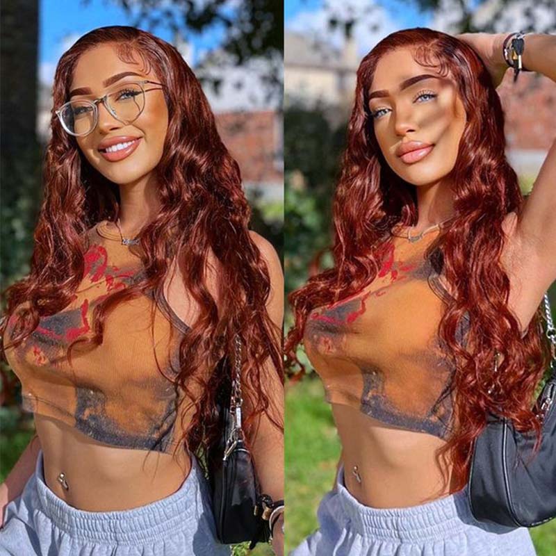 QVR Pre-cut 4x6 HD Lace Closure Human Hair Wig Straight/Body Wave #33 Colored Reddish Brown Wig - Image 6