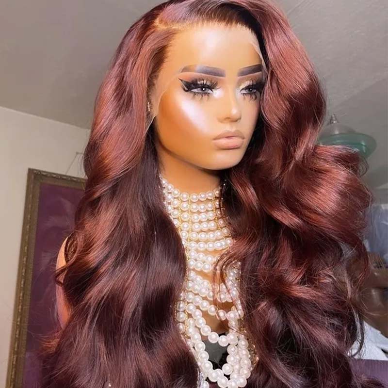 QVR Pre-cut 4x6 HD Lace Closure Human Hair Wig Straight/Body Wave #33 Colored Reddish Brown Wig - Image 7