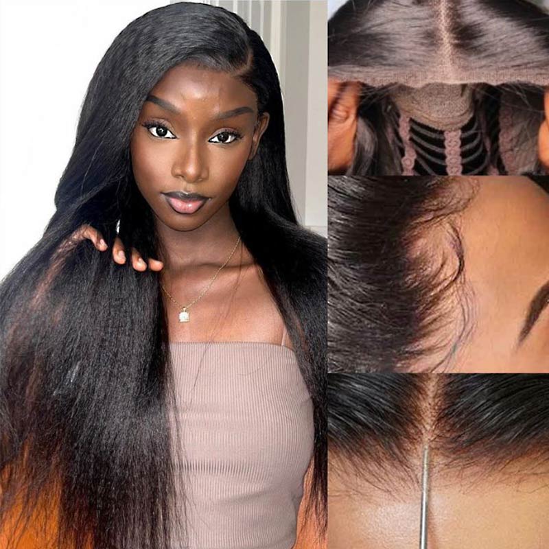 QVR Gluless Pre-cut 4x6 HD Lace Closure Human Hair Wigs Kinky Straight Wear&Go Wig - Image 2
