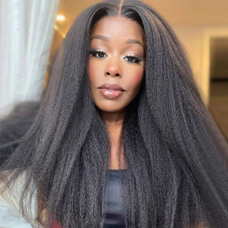 QVR Gluless Pre-cut 4x6 HD Lace Closure Human Hair Wigs Kinky Straight Wear&Go Wig - Image 3