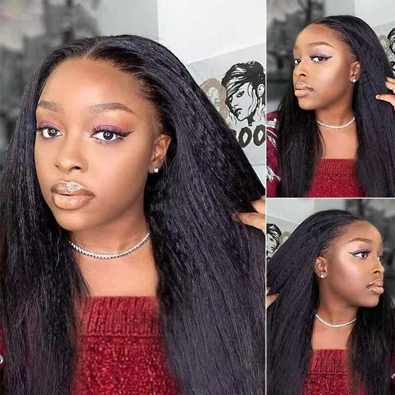 QVR Gluless Pre-cut 4x6 HD Lace Closure Human Hair Wigs Kinky Straight Wear&Go Wig - Image 4
