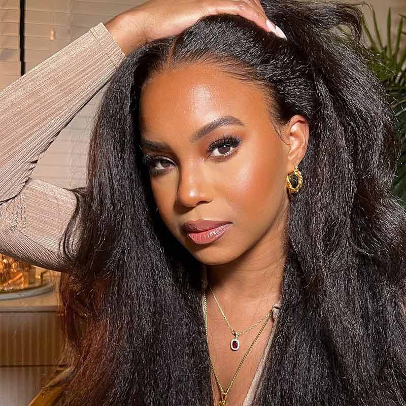 QVR Gluless Pre-cut 4x6 HD Lace Closure Human Hair Wigs Kinky Straight Wear&Go Wig - Image 5
