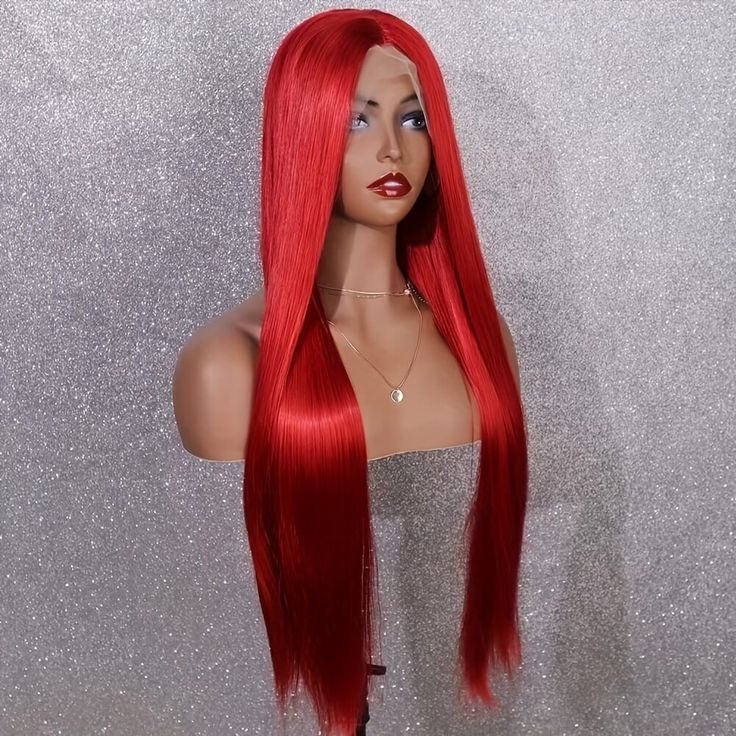 QVR Pre Plucked Red Color Straight 13x4 Lace Front Wig Colored Nature Hairline Human Hair Wigs - Image 5