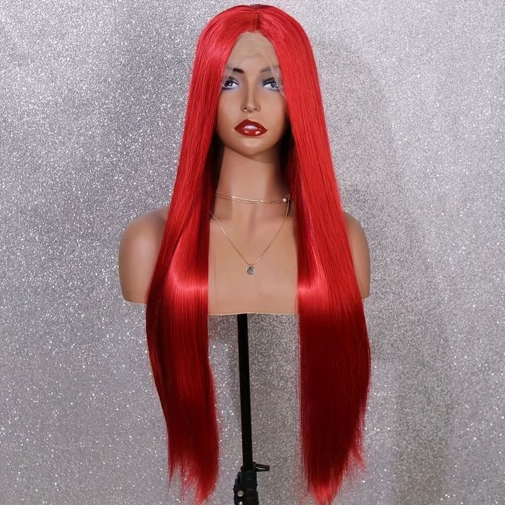 QVR Pre Plucked Red Color Straight 13x4 Lace Front Wig Colored Nature Hairline Human Hair Wigs - Image 6