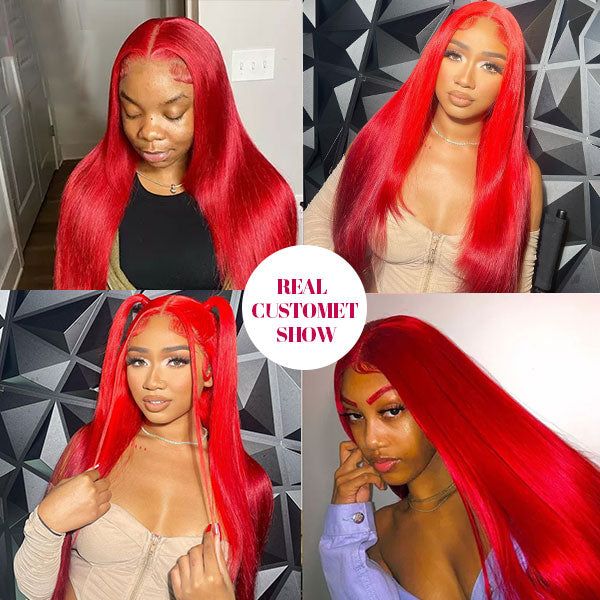 QVR Pre Plucked Red Color Straight 13x4 Lace Front Wig Colored Nature Hairline Human Hair Wigs - Image 7