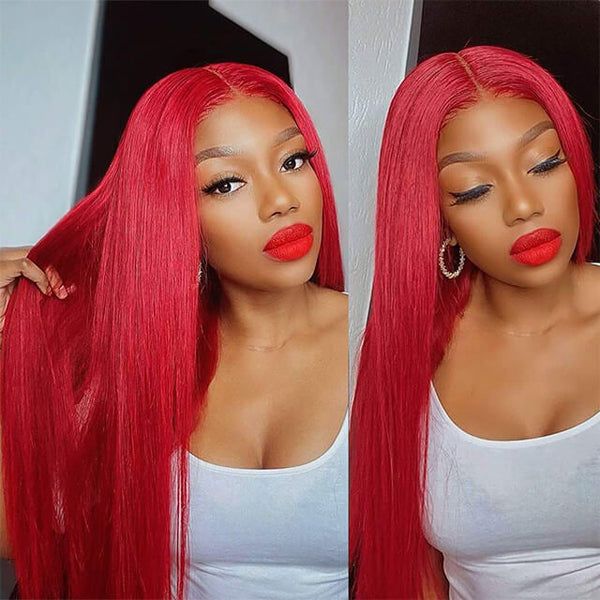 QVR Pre Plucked Red Color Straight 13x4 Lace Front Wig Colored Nature Hairline Human Hair Wigs - Image 8