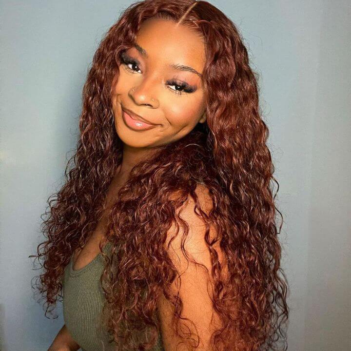 QVR Pre-plucked Reddish Brown 13x4 Lace Frontal Water Wave Wigs Human Hair Wigs - Image 3