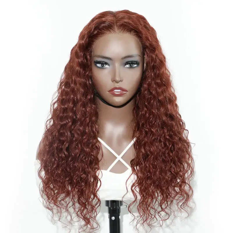QVR Pre-plucked Reddish Brown 13x4 Lace Frontal Water Wave Wigs Human Hair Wigs - Image 5