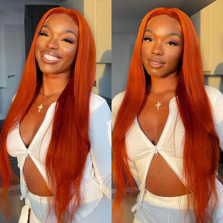 QVR Promotion Ginger Orange Straight T Lace Part Wigs With Pre Plucked Hairline - Image 2