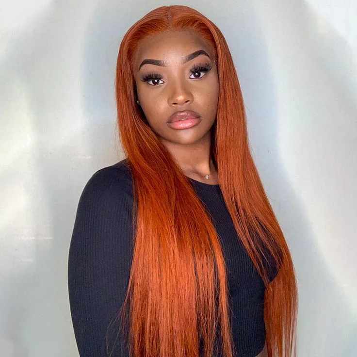 QVR Promotion Ginger Orange Straight T Lace Part Wigs With Pre Plucked Hairline - Image 3