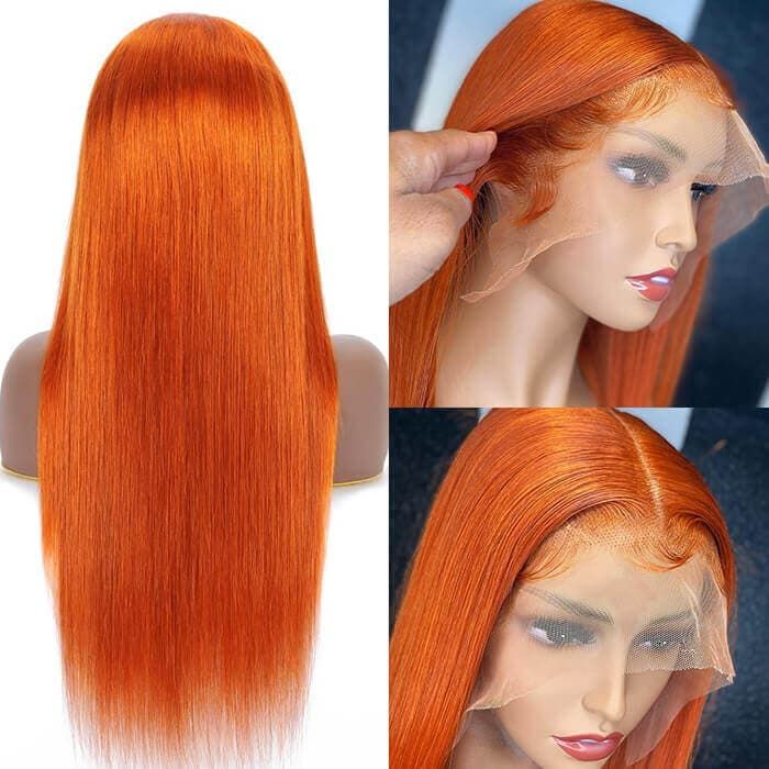 QVR Promotion Ginger Orange Straight T Lace Part Wigs With Pre Plucked Hairline - Image 5
