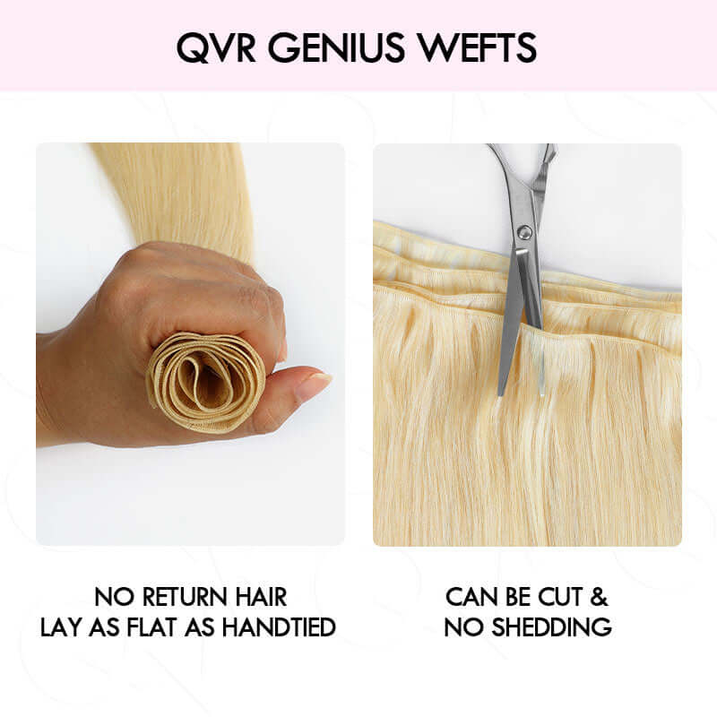 QVR Quick Weave Human Hair Bundles Blonde Straight Invisible Genius Weft Sew In Hair Extensions - Image 7