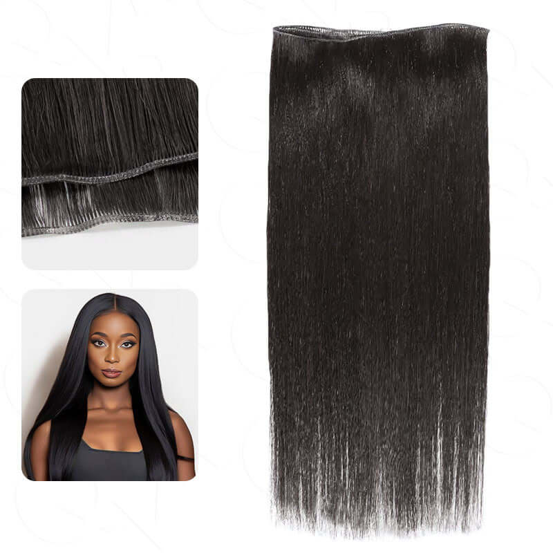 QVR Quick Weave Human Hair Bundles Natural Black Straight Invisible Genius Weft Sew In Hair Extensions - Image 3