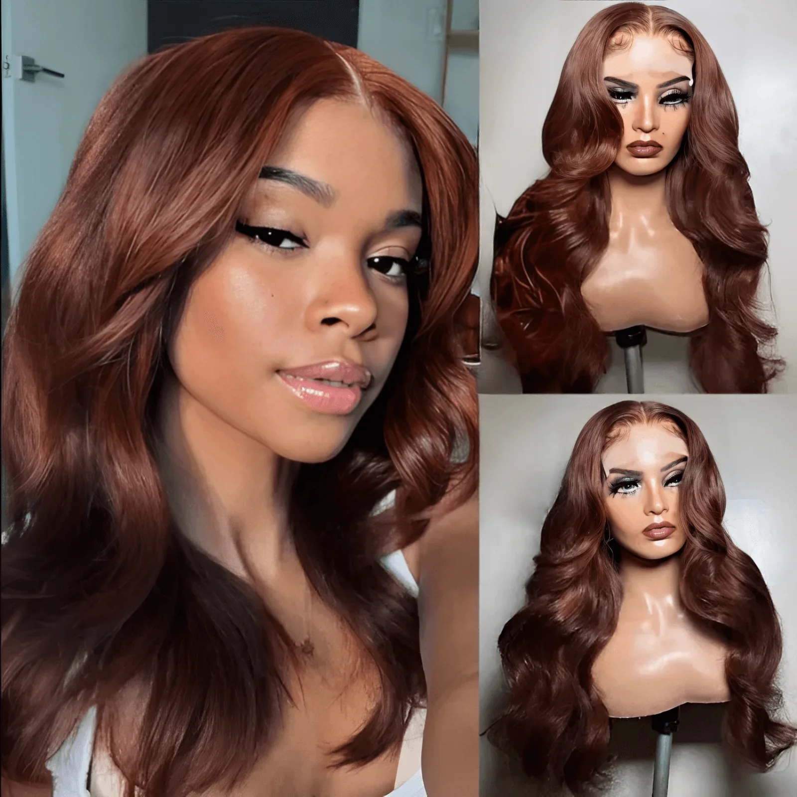 QVR Real Glueless 5x5 HD Transparent Lace Body Wave Wigs #33 Red Reddish Brown Auburn Color - Image 5