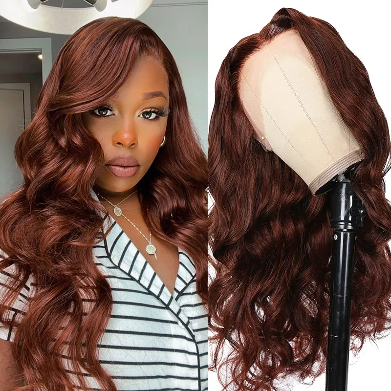 QVR Real Glueless 5x5 HD Transparent Lace Body Wave Wigs #33 Red Reddish Brown Auburn Color - Image 6
