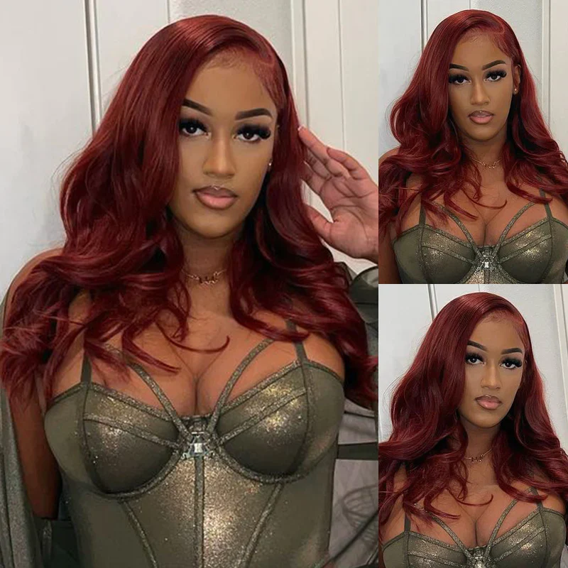 QVR Real Glueless 5x5 HD Transparent Lace Body Wave Wigs #33 Red Reddish Brown Auburn Color - Image 7