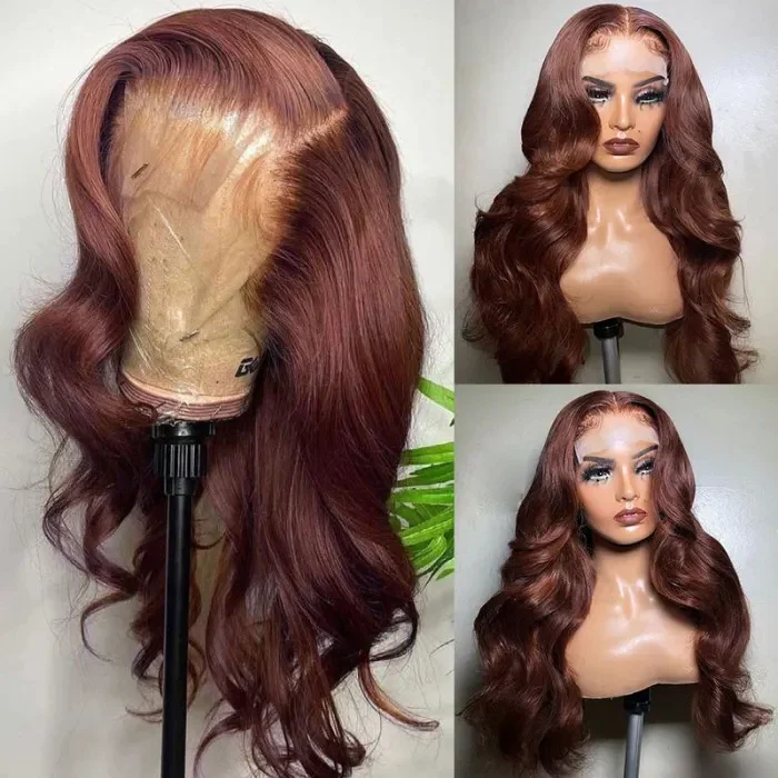 QVR Real Glueless 5x5 HD Transparent Lace Body Wave Wigs #33 Red Reddish Brown Auburn Color - Image 8