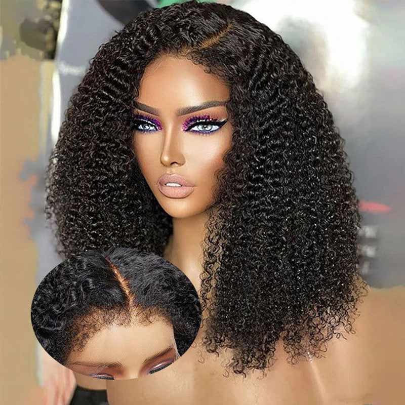 QVR Realistic Curly Edge Hairline Wig Kinky Curly 13x4 Lace Frontal Human Hair Wig - Image 3