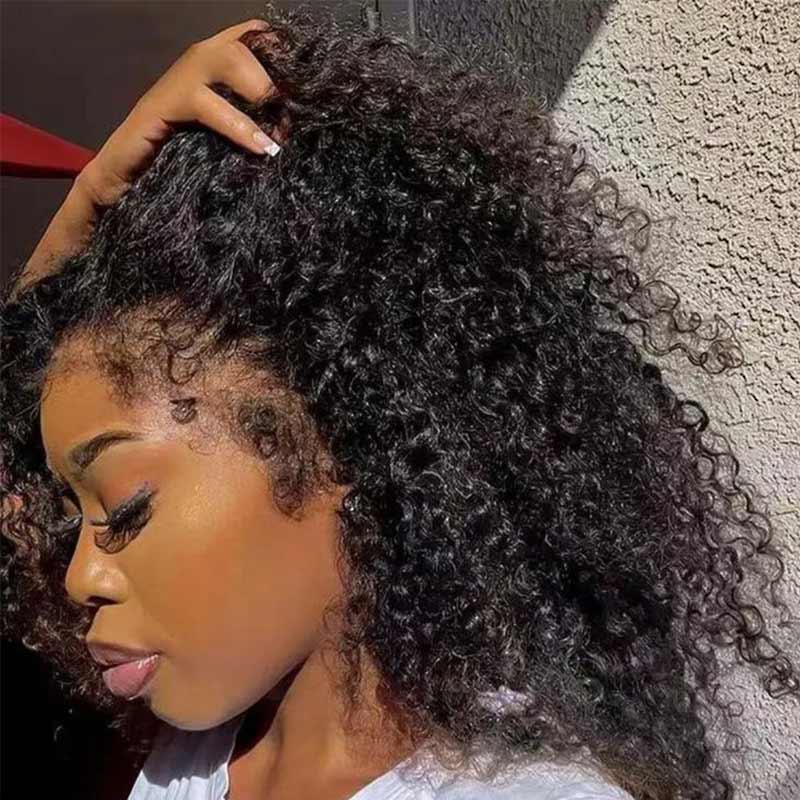 QVR Realistic Curly Edge Hairline Wig Kinky Curly 13x4 Lace Frontal Human Hair Wig - Image 4