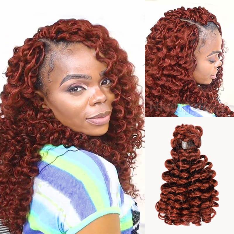 QVR Reddish Brown Bouncy Curl Bulk Hair Extensions For Crochet Braids Human Hair - Image 3