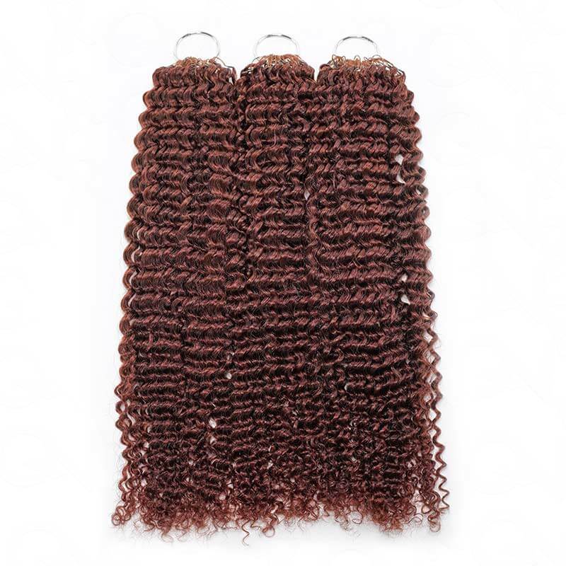 QVR Reddish Brown Human Crochet Hair Small Kinky Curly Machine Made #33B Feather Crochet Hairstyle - Image 14