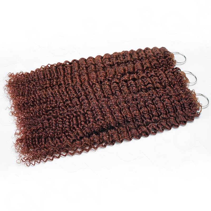 QVR Reddish Brown Human Crochet Hair Small Kinky Curly Machine Made #33B Feather Crochet Hairstyle - Image 15
