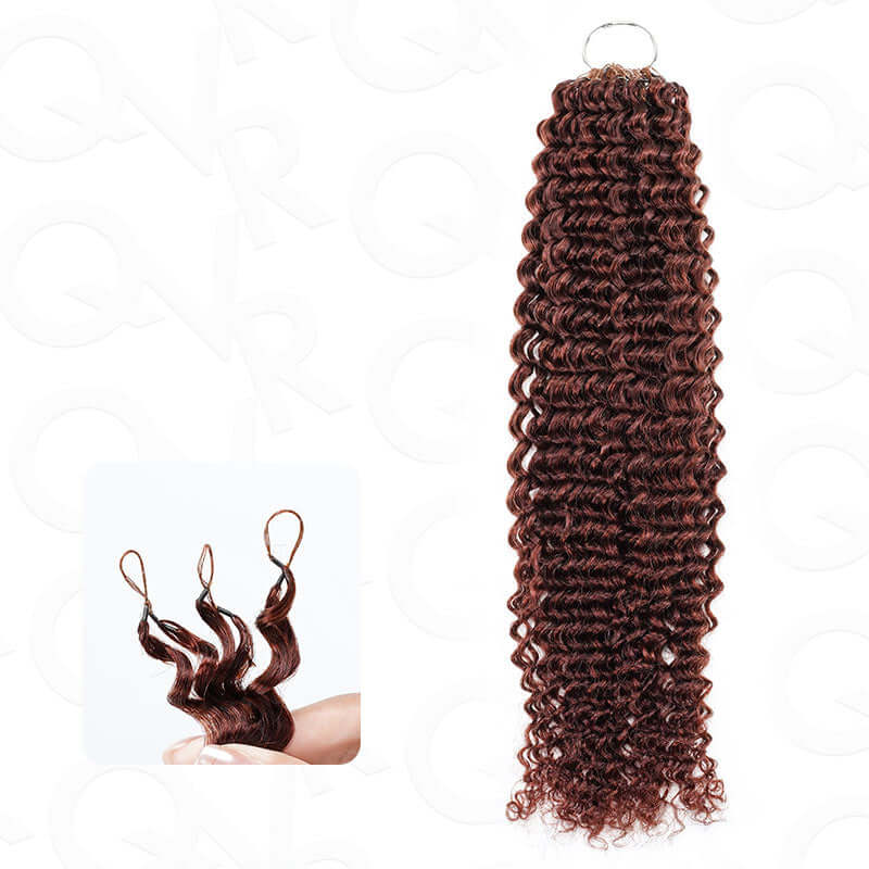 QVR Reddish Brown Human Crochet Hair Small Kinky Curly Machine Made #33B Feather Crochet Hairstyle - Image 6