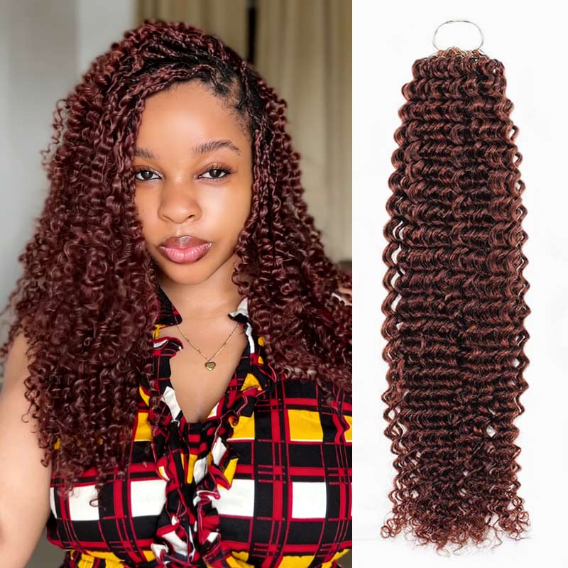 QVR Reddish Brown Human Crochet Hair Small Kinky Curly Machine Made #33B Feather Crochet Hairstyle - Image 4