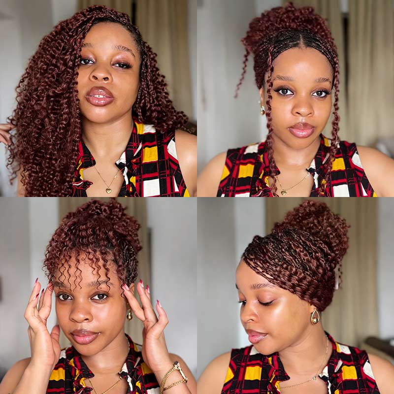QVR Reddish Brown Human Crochet Hair Small Kinky Curly Machine Made #33B Feather Crochet Hairstyle - Image 5