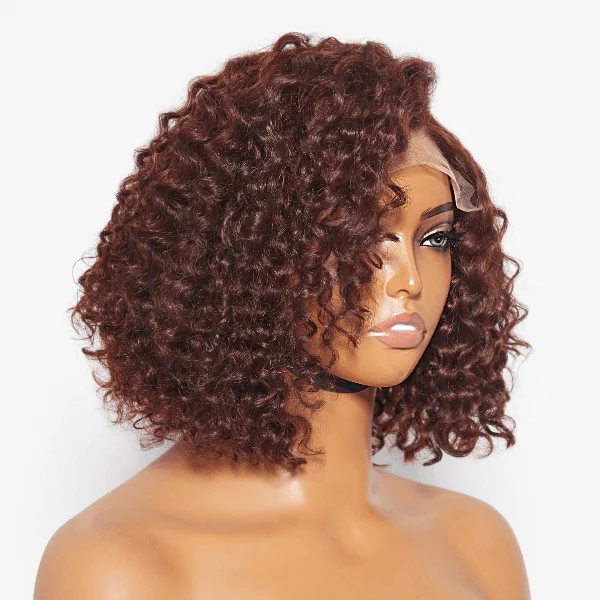 QVR Reddish Brown Water Wave C Lace Glueless Left Part Short Bob Wigs - Image 4