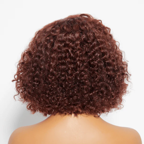 QVR Reddish Brown Water Wave C Lace Glueless Left Part Short Bob Wigs - Image 5