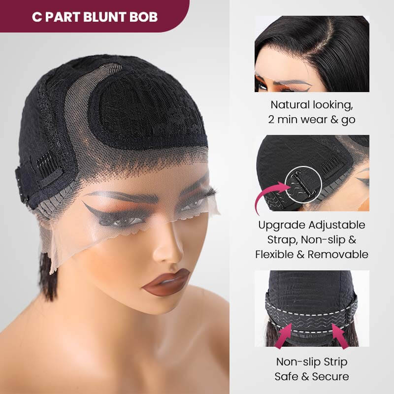 QVR Reddish Brown Water Wave C Lace Glueless Left Part Short Bob Wigs - Image 6