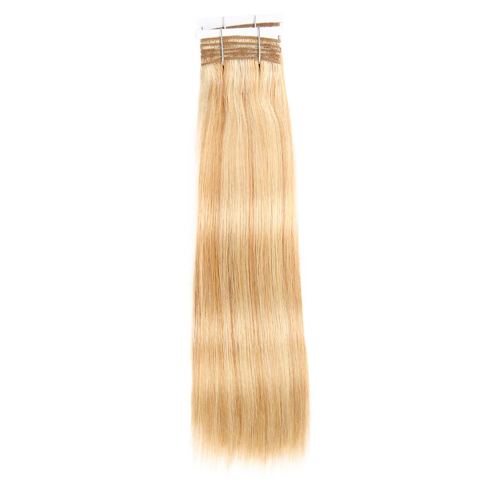 QVR Remy Human Hair 3 Bundles Straight Human Hair Weave Piano Blonde Color 27/613 - Image 4