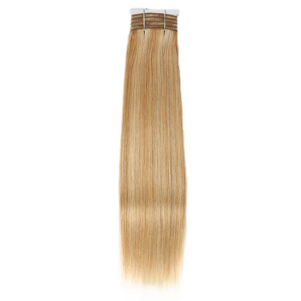 QVR Remy Human Hair 3 Bundles Straight Human Hair Weave Piano Blonde Color 27/613 - Image 6