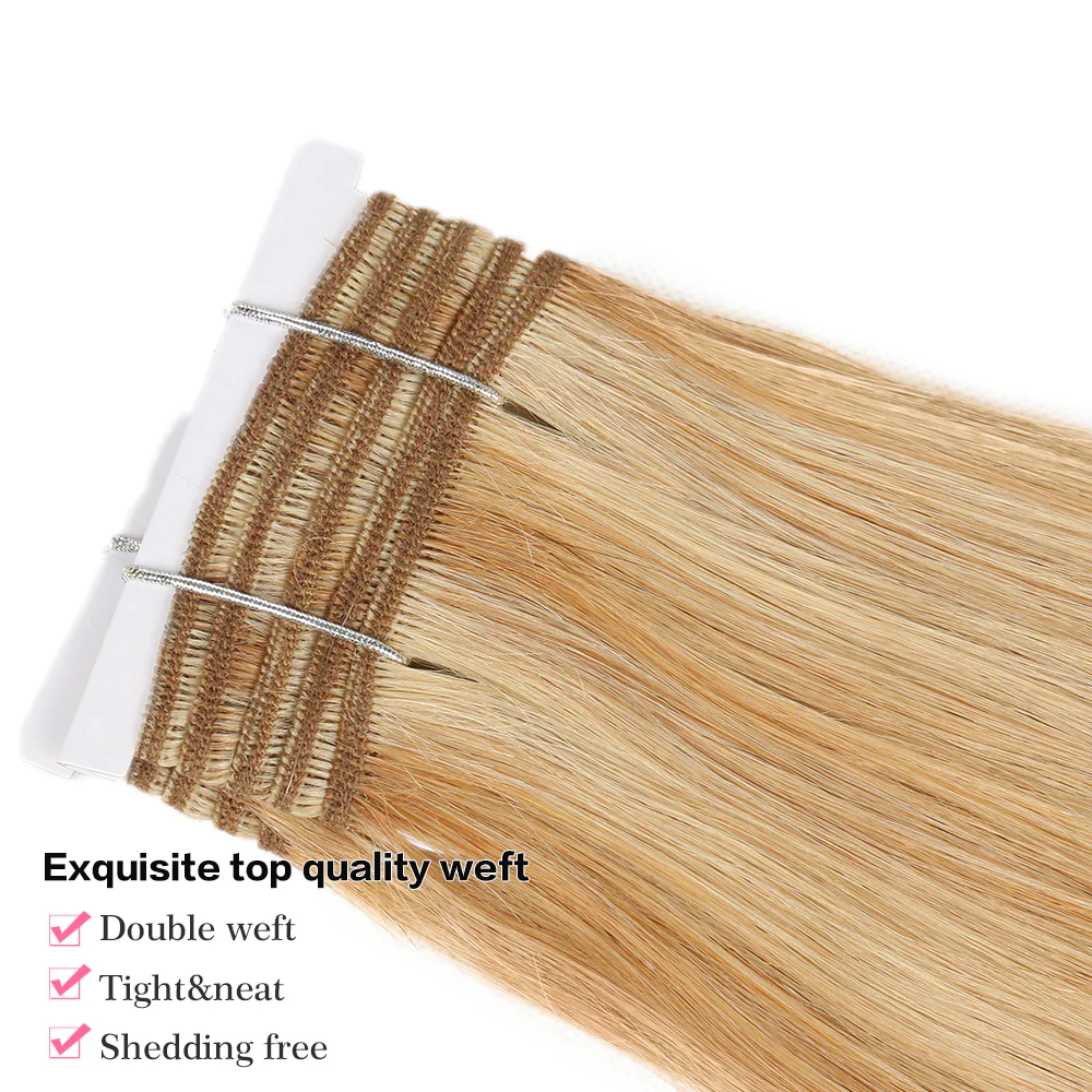 QVR Remy Human Hair 3 Bundles Straight Human Hair Weave Piano Blonde Color 27/613 - Image 7