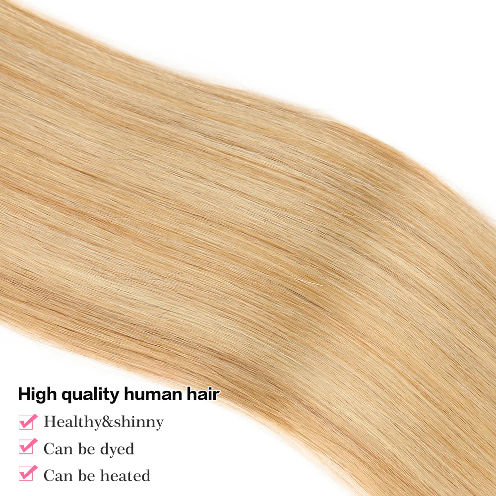 QVR Remy Human Hair 3 Bundles Straight Human Hair Weave Piano Blonde Color 27/613 - Image 8