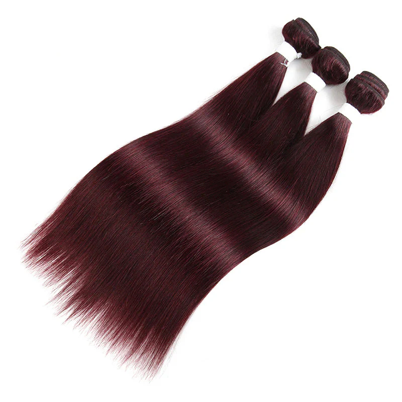 QVR Remy Human Hair Bundles With Closure  Straight Hair Burgundy Remy Peruvian Dyed 3 Bundles With Frontal 4x4 Brazilian Human Hair 99J - Image 2
