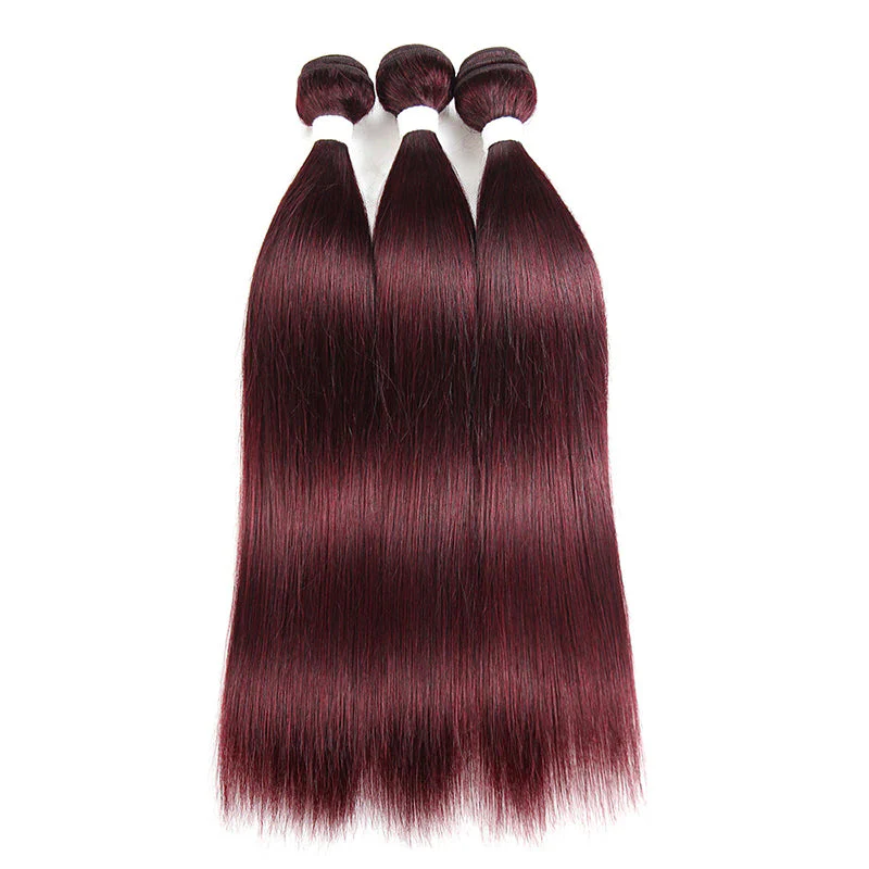 QVR Remy Human Hair Bundles With Closure  Straight Hair Burgundy Remy Peruvian Dyed 3 Bundles With Frontal 4x4 Brazilian Human Hair 99J - Image 3