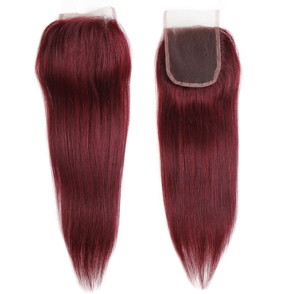 QVR Remy Human Hair Bundles With Closure  Straight Hair Burgundy Remy Peruvian Dyed 3 Bundles With Frontal 4x4 Brazilian Human Hair 99J - Image 5