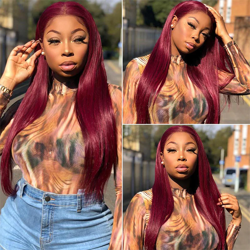 QVR Remy Human Hair Bundles With Closure  Straight Hair Burgundy Remy Peruvian Dyed 3 Bundles With Frontal 4x4 Brazilian Human Hair 99J - Image 6