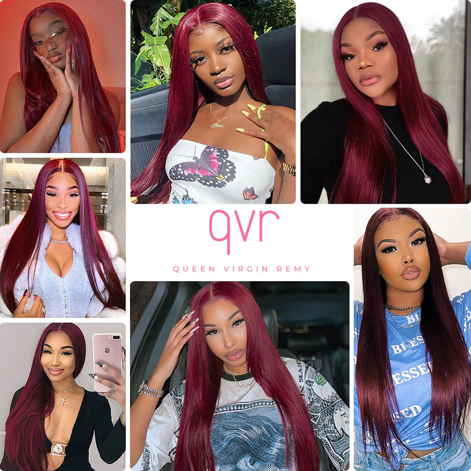QVR Remy Human Hair Bundles With Closure  Straight Hair Burgundy Remy Peruvian Dyed 3 Bundles With Frontal 4x4 Brazilian Human Hair 99J - Image 7