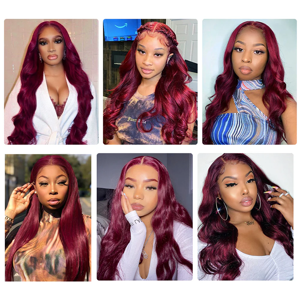 QVR Remy Human Hair Bundles With Closure  Straight Hair Burgundy Remy Peruvian Dyed 3 Bundles With Frontal 4x4 Brazilian Human Hair 99J - Image 8