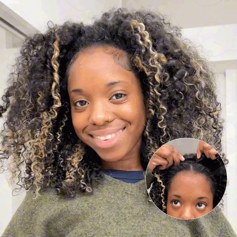 QVR Salt Pepper Kinky Curly V Part Wigs No Leave Out Invisible Lace Edge Human Hair Wig - Image 10