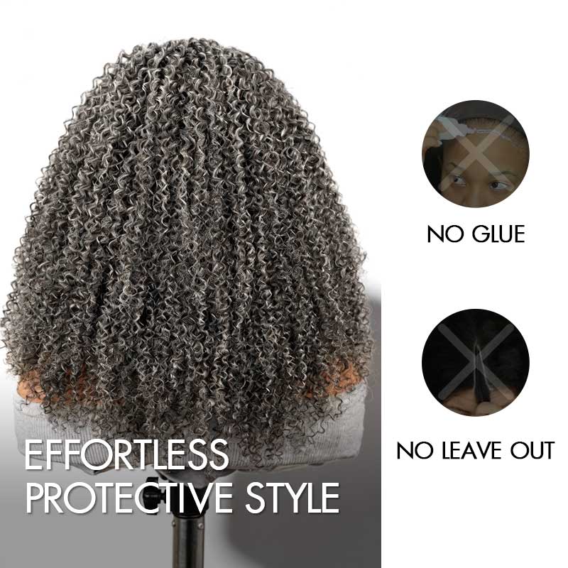QVR Salt Pepper Kinky Curly V Part Wigs No Leave Out Invisible Lace Edge Human Hair Wig - Image 4