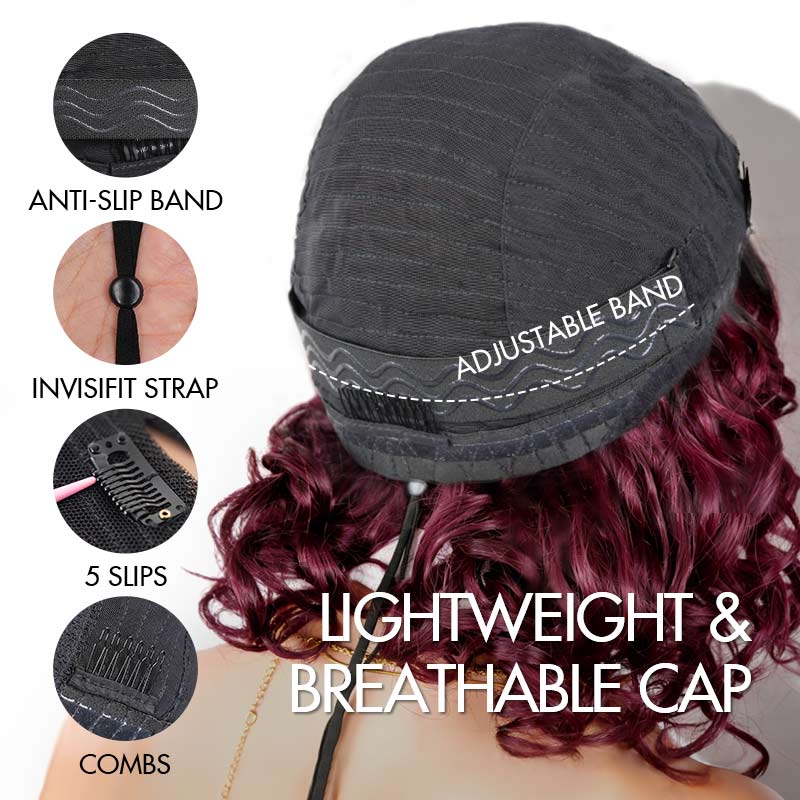 QVR Glueless Big Curly V Part Wig Ombre #T1B/99J Human Hair Short Bob Wig - Image 5