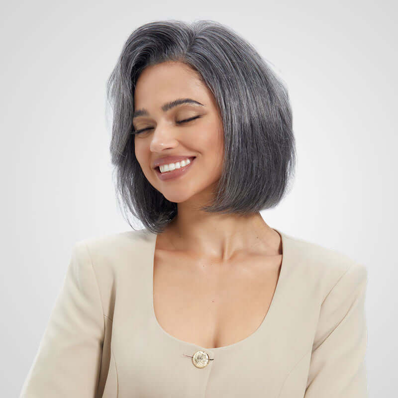 QVR Salt & Pepper Side Part Short Bob Wig Glueless 5X5 Lace Closure Wig - Image 3