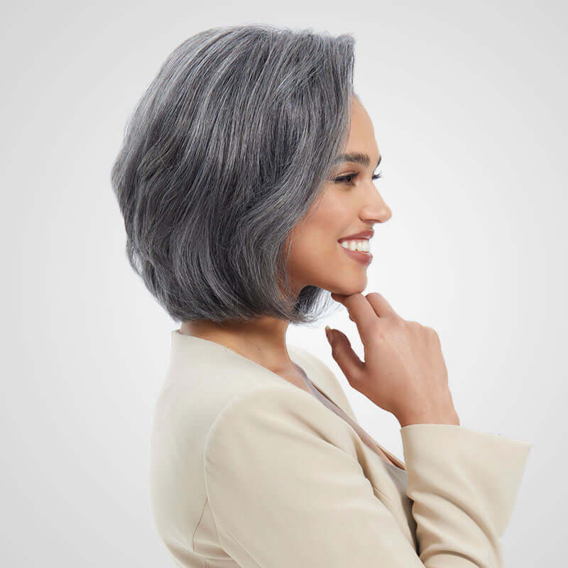 QVR Salt & Pepper Side Part Short Bob Wig Glueless 5X5 Lace Closure Wig - Image 4