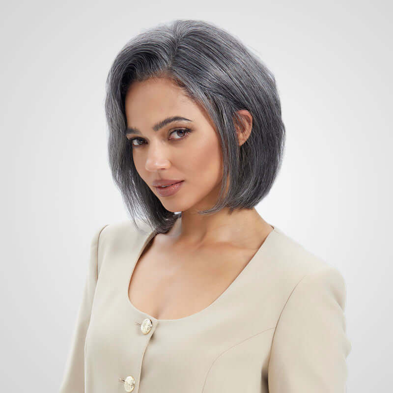 QVR Salt & Pepper Side Part Short Bob Wig Glueless 5X5 Lace Closure Wig - Image 5