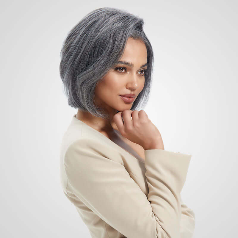 QVR Salt & Pepper Side Part Short Bob Wig Glueless 5X5 Lace Closure Wig - Image 6