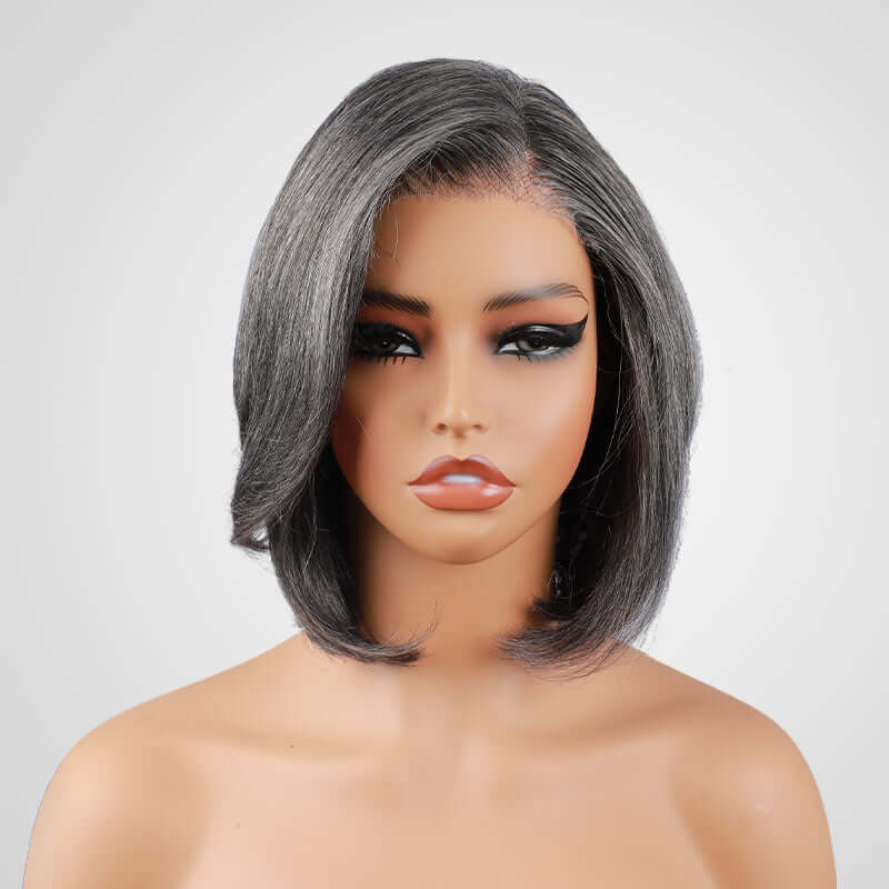 QVR Salt & Pepper Side Part Short Bob Wig Glueless 5X5 Lace Closure Wig - Image 7